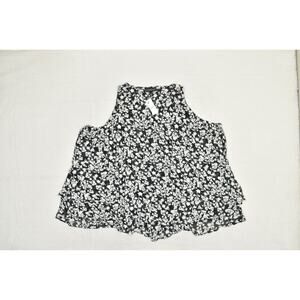 Lane Bryant Sleeveless Blouse Womens 24 Black White Floral Chiffon Flowy Top NWT